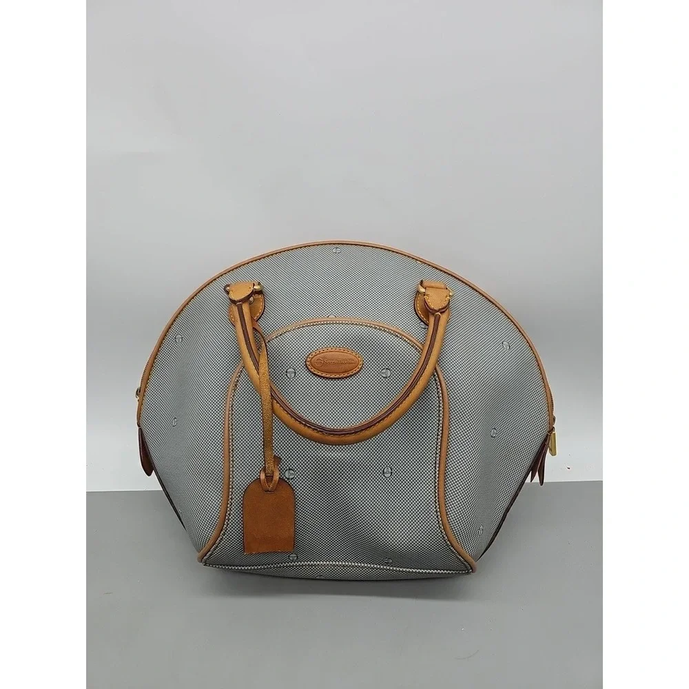 Sergio Tacchini Blue Handbag Brown Trim‎ EUC